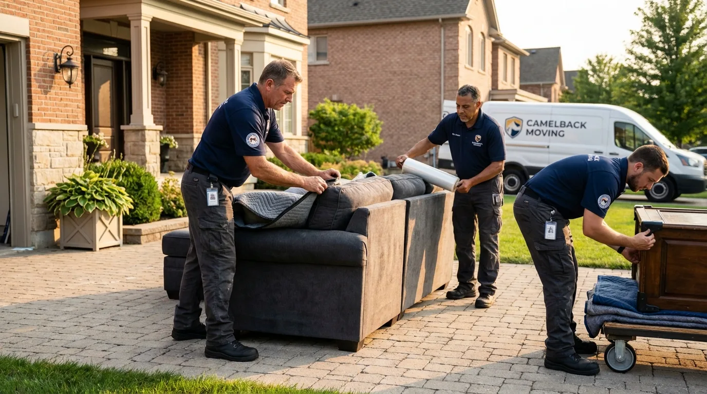 Large estate moving crew wrapping furniture in Mission, SD