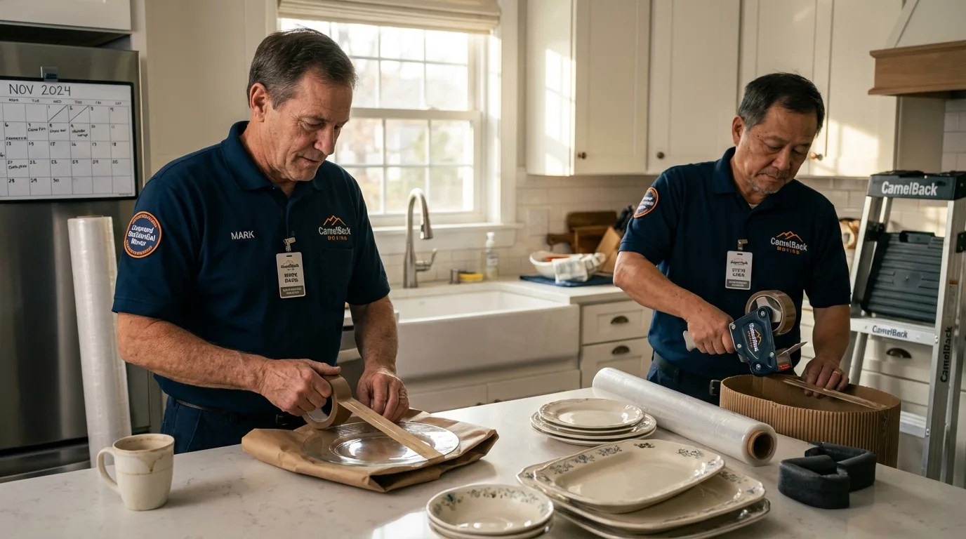 Professional crew packing kitchen dishware in Mission, SD
